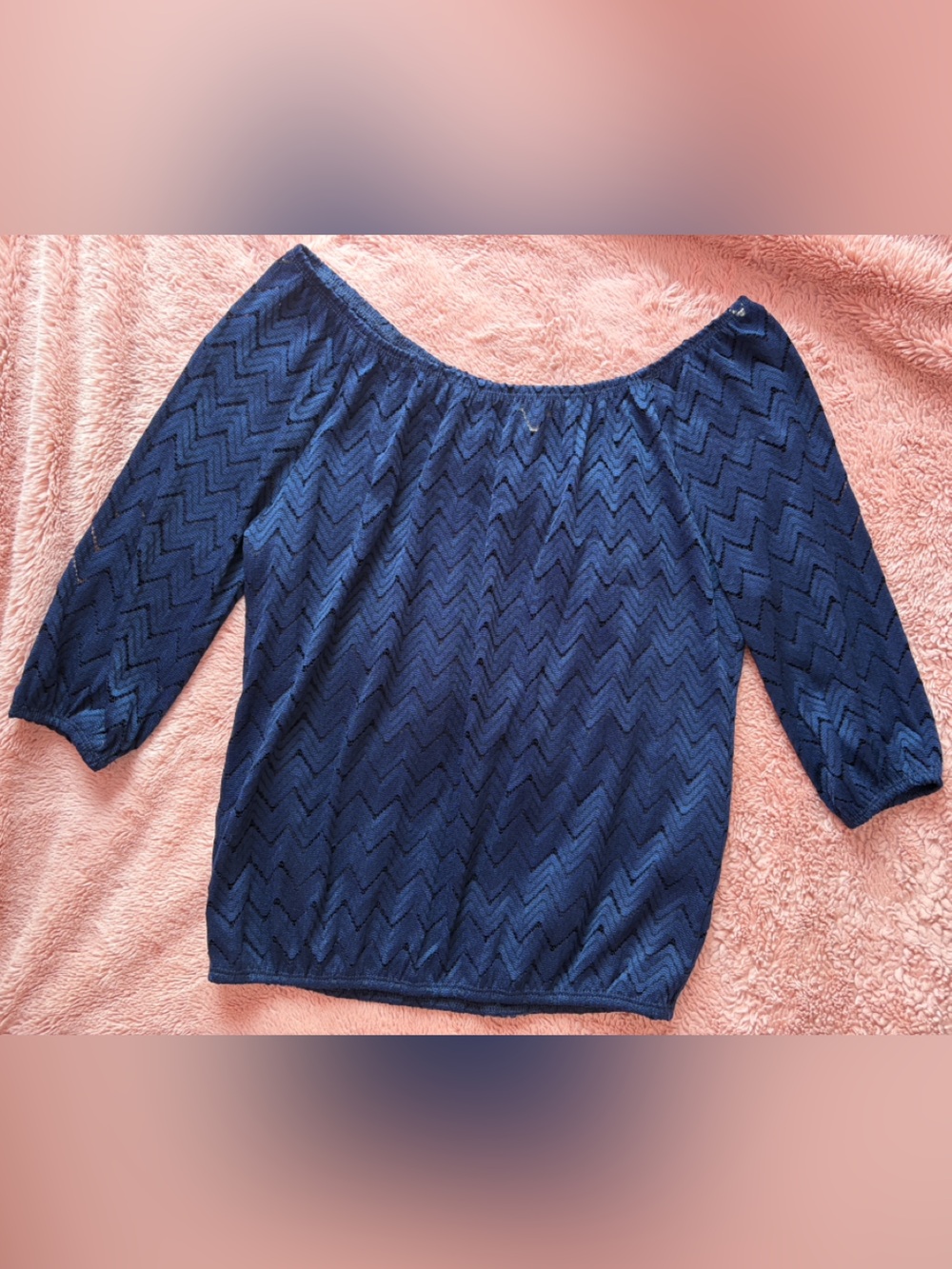 Boston Proper Navy Chevron Pointelle Tunic Top
